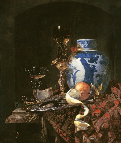 Bodegón con jarra de porcelana china (óleo sobre lienzo) de Willem Kalf