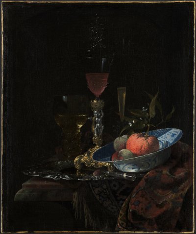 Copa de vino y un cuenco de fruta de Willem Kalf