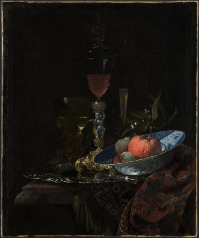 Copa de vino y un cuenco de frutas, 1663 de Willem Kalf