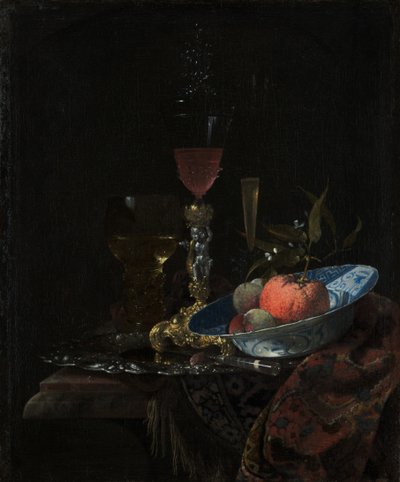 Copa de vino y un cuenco de frutas, 1663 de Willem Kalf