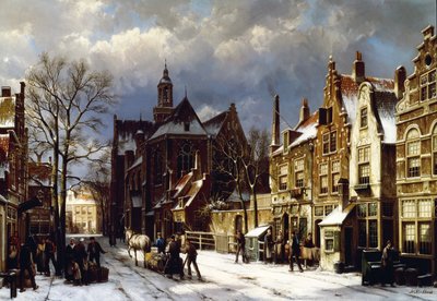 Una escena callejera, Ámsterdam (óleo sobre lienzo) de Willem Koekkoek