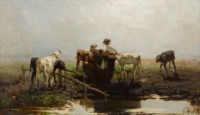 Terneros en un comedero de Willem Maris