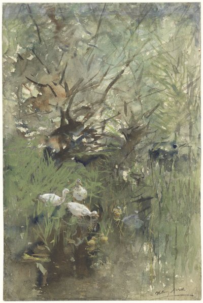 Patos bajo los sauces de Willem Maris