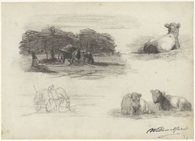 Cuatro bocetos de cosechadores y vacas de Willem Maris