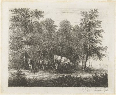 Paisaje con un hombre con un carro completamente cargado y un caballo enjaezado de Willem Matthias Jan van Dielen