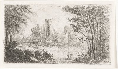 Paisaje con ruinas de castillo y dos figuras. de Willem Matthias Jan van Dielen
