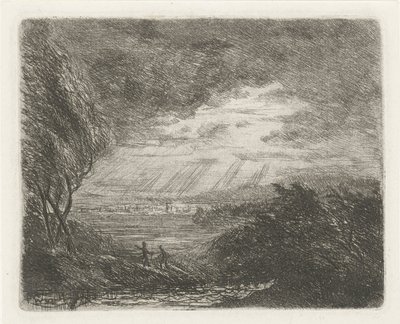 Paisaje con dos figuras en tormenta y lluvia de Willem Matthias Jan van Dielen