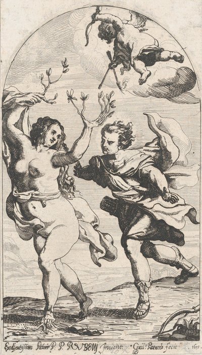 Dafne huyendo de Apolo, con Cupido sobre ella de Willem Panneels