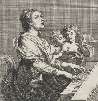 Santa Cecilia tocando el órgano con dos putti a la derecha de Willem Panneels
