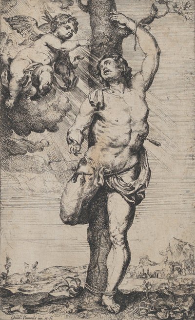 El martirio de San Sebastián, con ángeles coronándolo en la parte superior izquierda, ca. 1620-32 de Willem Panneels