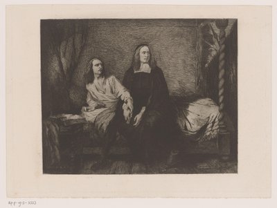 Los hermanos De Witt sentados en una cama en la puerta de la prisión de Willem Philip van der Veken (attributed to)