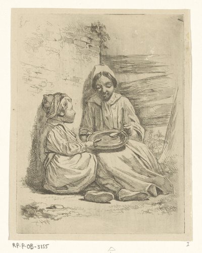 niña, y, un, niño, cuchara, de, un, placa de Willem Pieter Hoevenaar