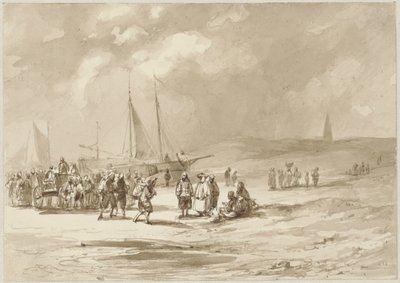 Playa con pescadores de Willem Pieter Hoevenaar