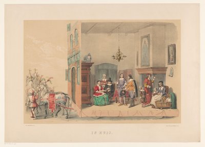 Segundo grupo de mascarada de Utrecht en 1856 En casa (título sobre objeto) Nuestra patria hacia mediados del siglo XVII, propuesta por S.H. estudiantes, miembros de Mutua Fides, en la celebración del 220 aniversario de la Utrechtsche Hoogeschool, el 25 de de Willem Pieter Hoevenaar