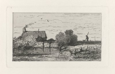 Vista de una granja en el agua de Willem Roelofs (I)