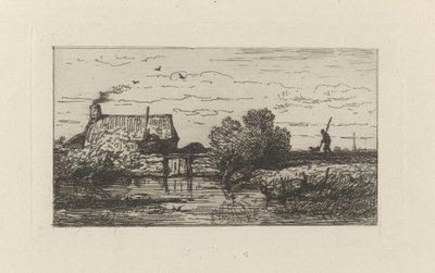 Vista de una granja en el agua de Willem Roelofs (I)