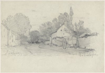 Vista de una calle con un carro en Barbizon de Willem Roelofs (I)