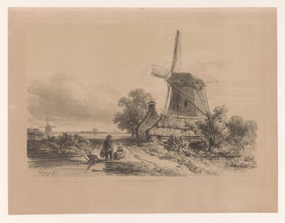 Molino de viento en un paisaje con dos figuras de Willem Roelofs (I)