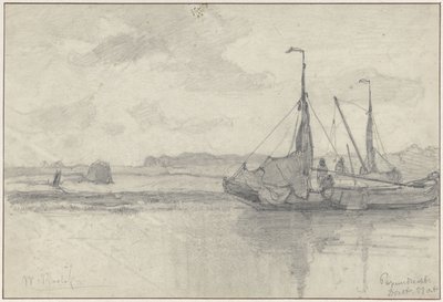 Barcos de pesca en un paisaje de Papendrecht de Willem Roelofs (I)
