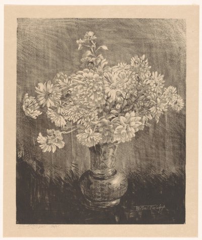 Crisantemos en un jarrón de Willem Roelofs (II) (signed by artist)