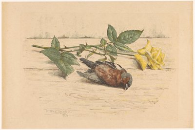 Pinzón muerto junto a una rosa de Willem Roelofs (II) (signed by artist)