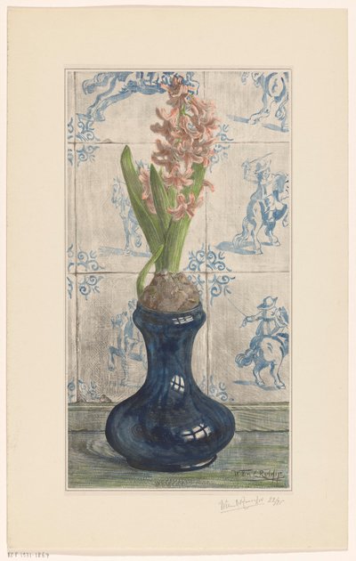 Jacinto en un jarrón de cristal de Willem Roelofs (II) (signed by artist)