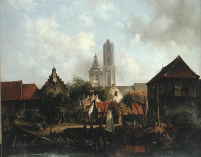 Escena del Canal con Utrecht de Willem Roelofs