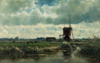 Paisaje de pólder con molino de viento cerca de Abcoude de Willem Roelofs