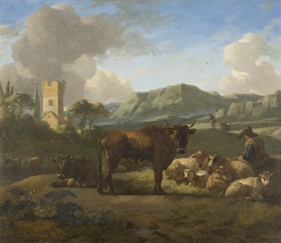 Ganado y Pastores en un Paisaje Montañoso, c.1650-70 de Willem Romeyn