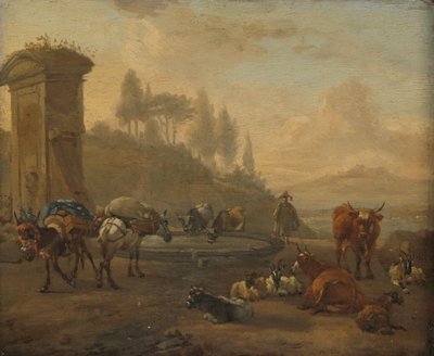 Ganado junto a una fuente de Willem Romeyn