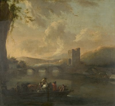 Un bote de ferry cruzando un río, c.1640 de Willem Schellinks