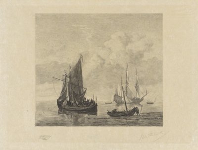 Barcos de vela en mares tranquilos de Willem Steelink (II) (signed by artist)