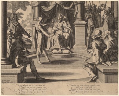 Alejandro Magno Sentado en Justicia de Willem Swanenburgh, after Joachim Anthonisz Wtewael