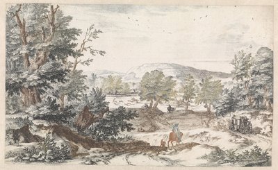 Paisaje arbolado con una carretera de Willem Swidde