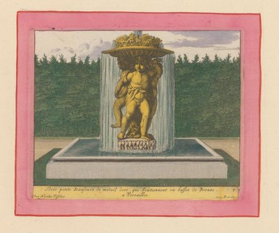 Brunnen mit einer Statue von drei tanzenden Putti, die eine Schale über ihren Köpfen tragen de Willem Swidde