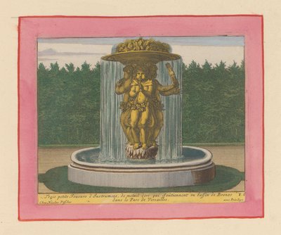 Brunnen mit einer Statue von drei Musikern, die eine Schale über ihren Köpfen tragen de Willem Swidde