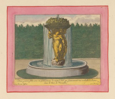 Brunnen mit einer Statue von drei Frauen, die einen Korb über ihren Köpfen tragen de Willem Swidde