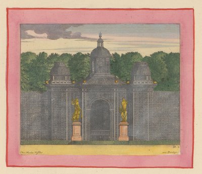 Pavillon aus Lattenwerk mit Musikerstatuen in den Gärten von Versailles de Willem Swidde
