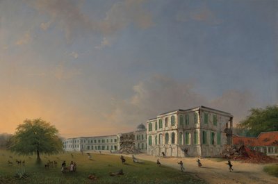 Vista frontal del Palacio de Buitenzorg durante el terremoto del 10 de octubre de 1834
Vista frontal del Palacio de Buitenzorg después del terremoto del 10 de octubre de 1834 de Willem Troost (II)