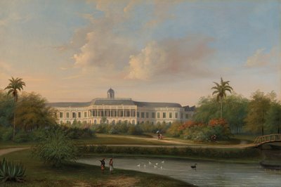 Vista trasera del Palacio de Buitenzorg antes del terremoto del 10 de octubre de 1834 de Willem Troost (II)
