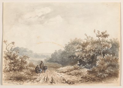 Paisaje con una familia, una oveja y un perro de Willem Valter Pzn