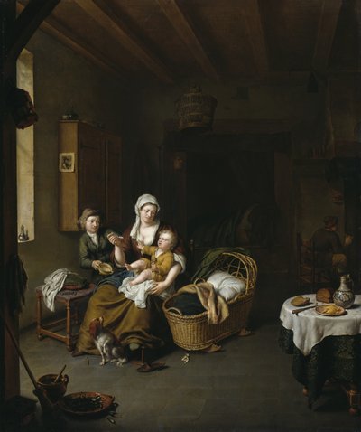 Una madre alimentando a su hijo de Willem Van Mieris