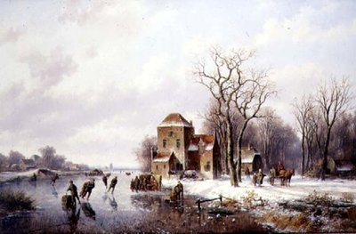 Escena Invernal con un Caballo y un Carro en un Camino de Willem Vester