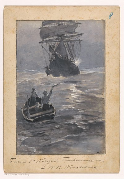 Los chicos hacen señales a un barco desde un bote de remos que se hunde de Ludwig Willem Reymert Wenckebach