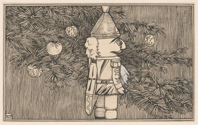 Cascanueces con capa de húsar junto a un árbol de Navidad de Ludwig Willem Reymert Wenckebach