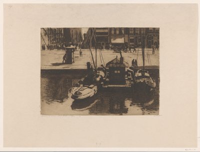 Barcos amarrados en el Damrak de Ámsterdam de Willem Witsen (signed by artist)