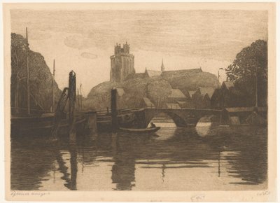 Vista del Nieuwe Haven y la Grote Kerk en Dordrecht de Willem Witsen (signed by artist)