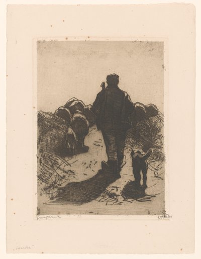 Pastor con perro detrás de su rebaño de Willem Witsen (signed by artist)