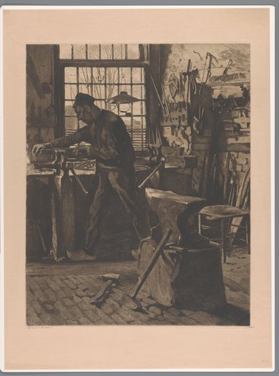 Herrero trabajando en un torno junto a la ventana
Herrero de pueblo en la ventana (Bram) (título original) de Willem Witsen (signed by artist)
