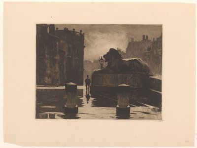Trafalgar Square con León de Bronce en Londres de Willem Witsen (signed by artist)